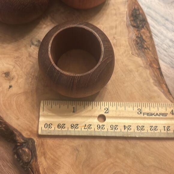 MCM Teak Napkin Rings Set of 6 - Picture 3 of 5